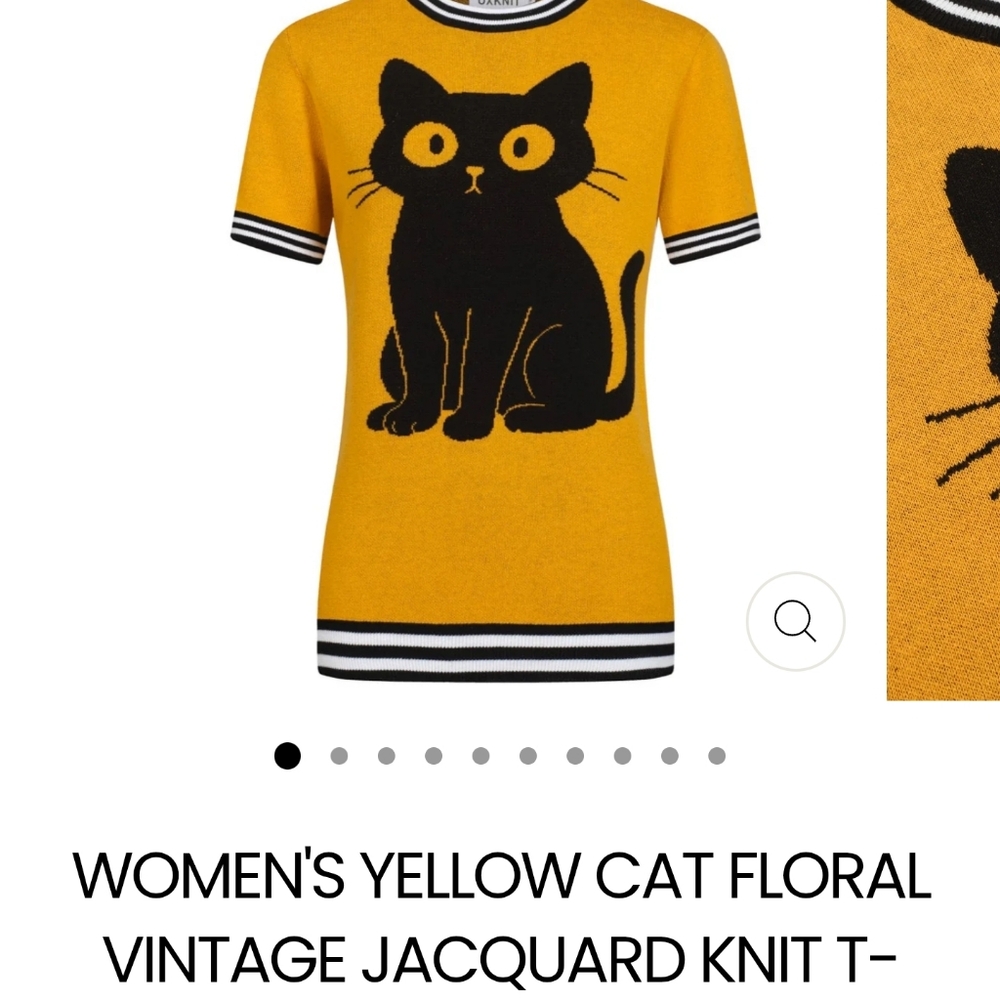 NWT - Yellow Cat Jacquard Knit Top by "Oxnit" Size Medium